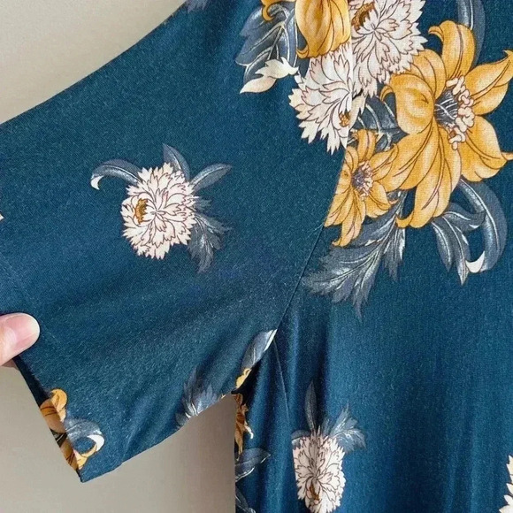 LOFT Blue and Yellow Floral Swing Shift Dress, Casual Knit Dress, Size Medium - Picture 9 of 16